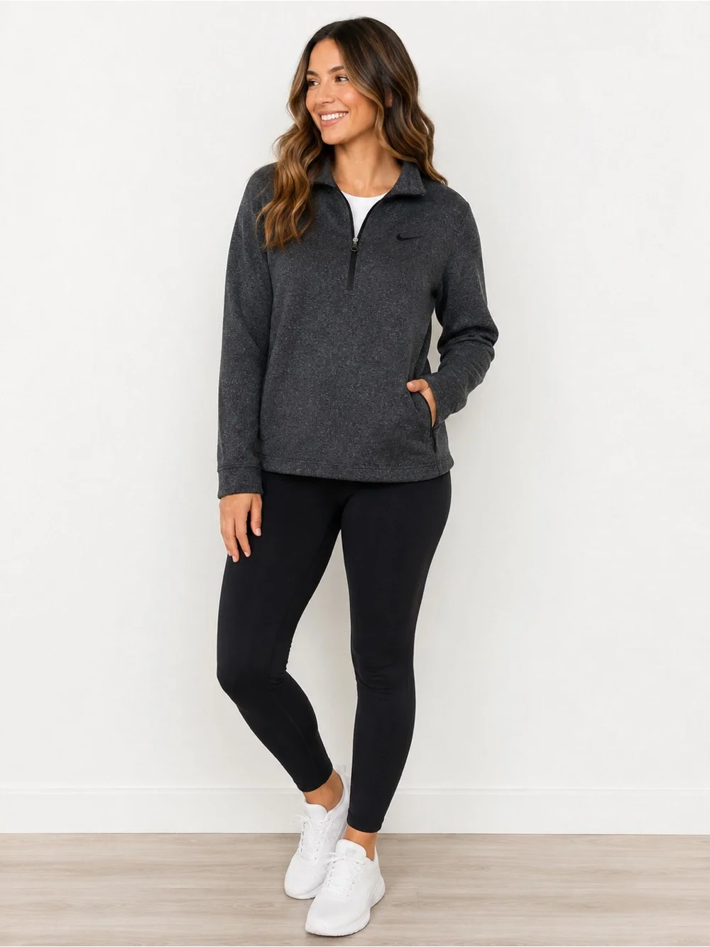 Nike Women’s Therma-FIT 1/4 Zip Pullover Gray Fleece Sweatshirt Large L